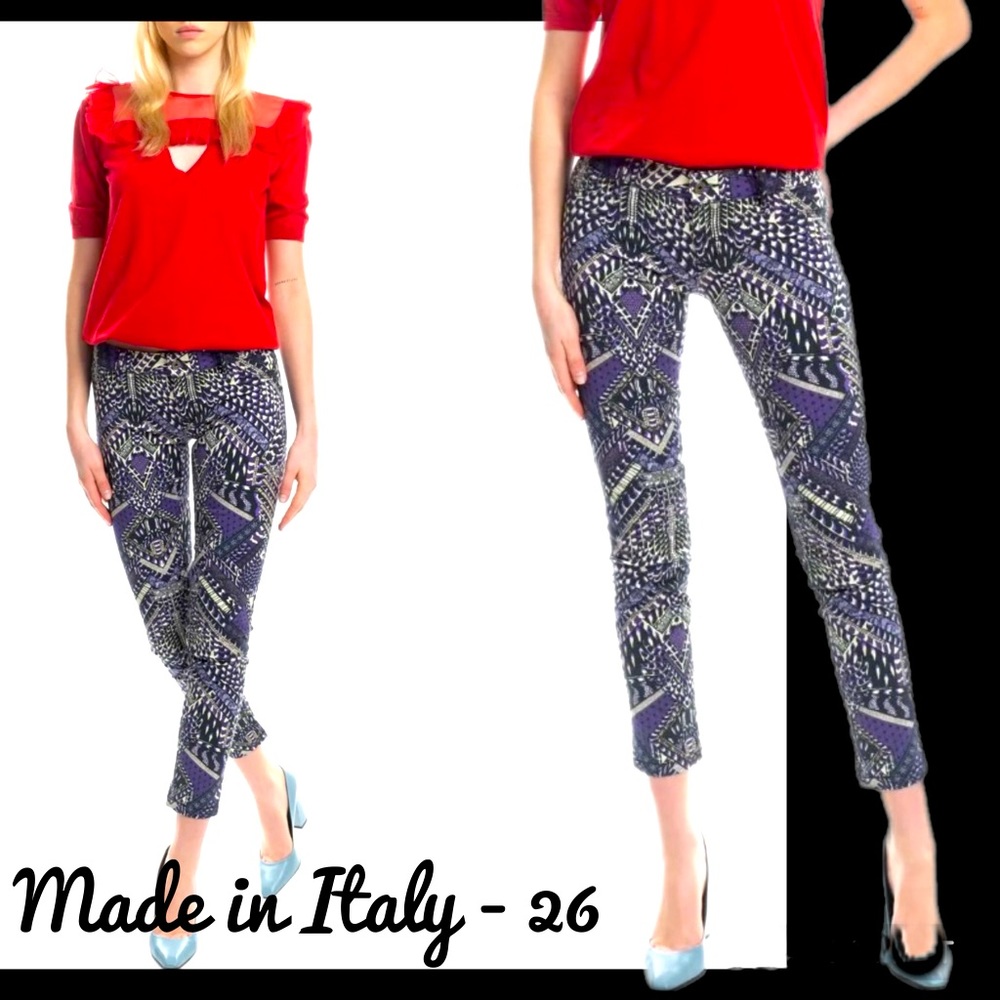 Just Cavalli Cigarette Ankle Cropped Pants Graphic prints Mid Rise Jeggings